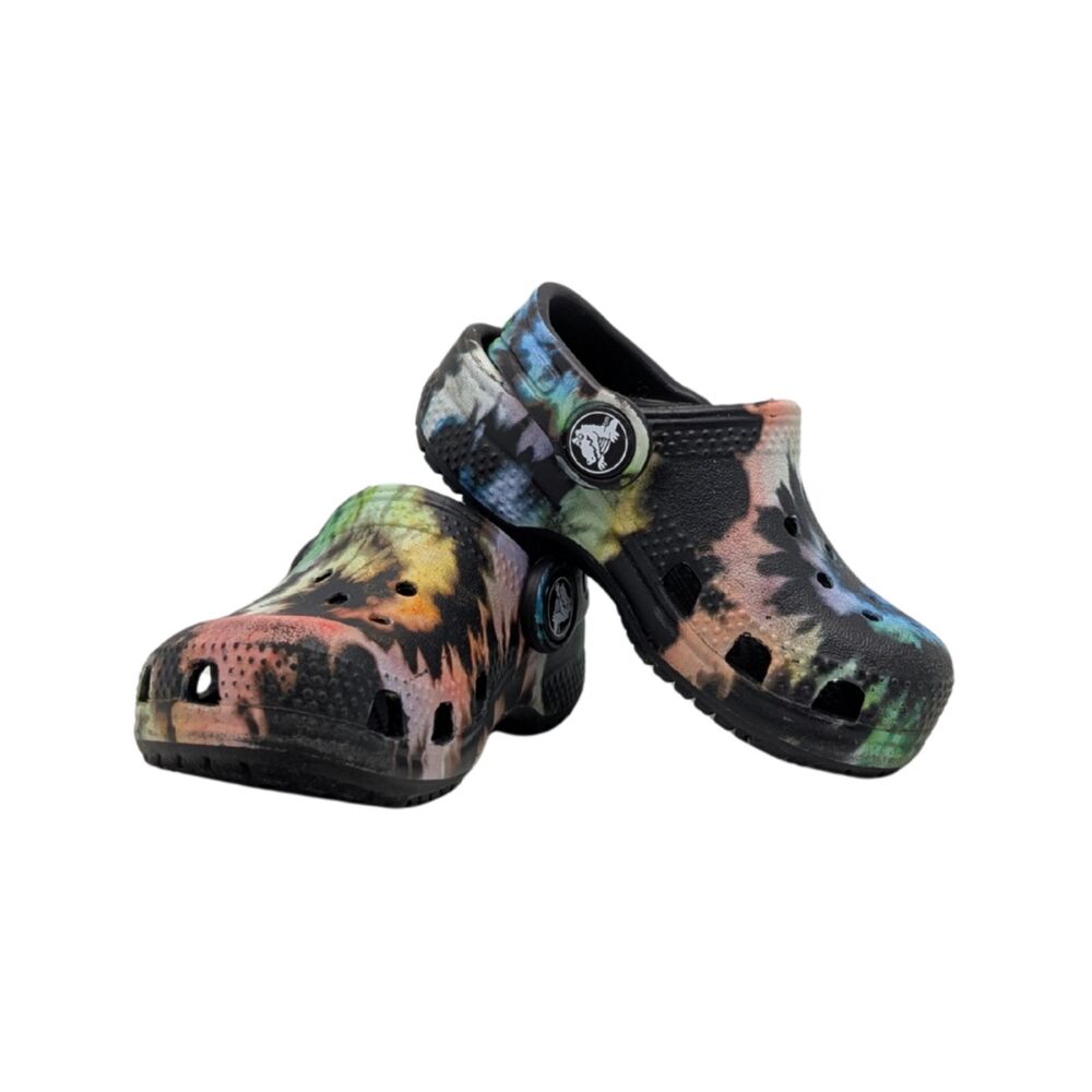 Crocs Classic Clog Black Rainbow Tie Dye Size toddler 5